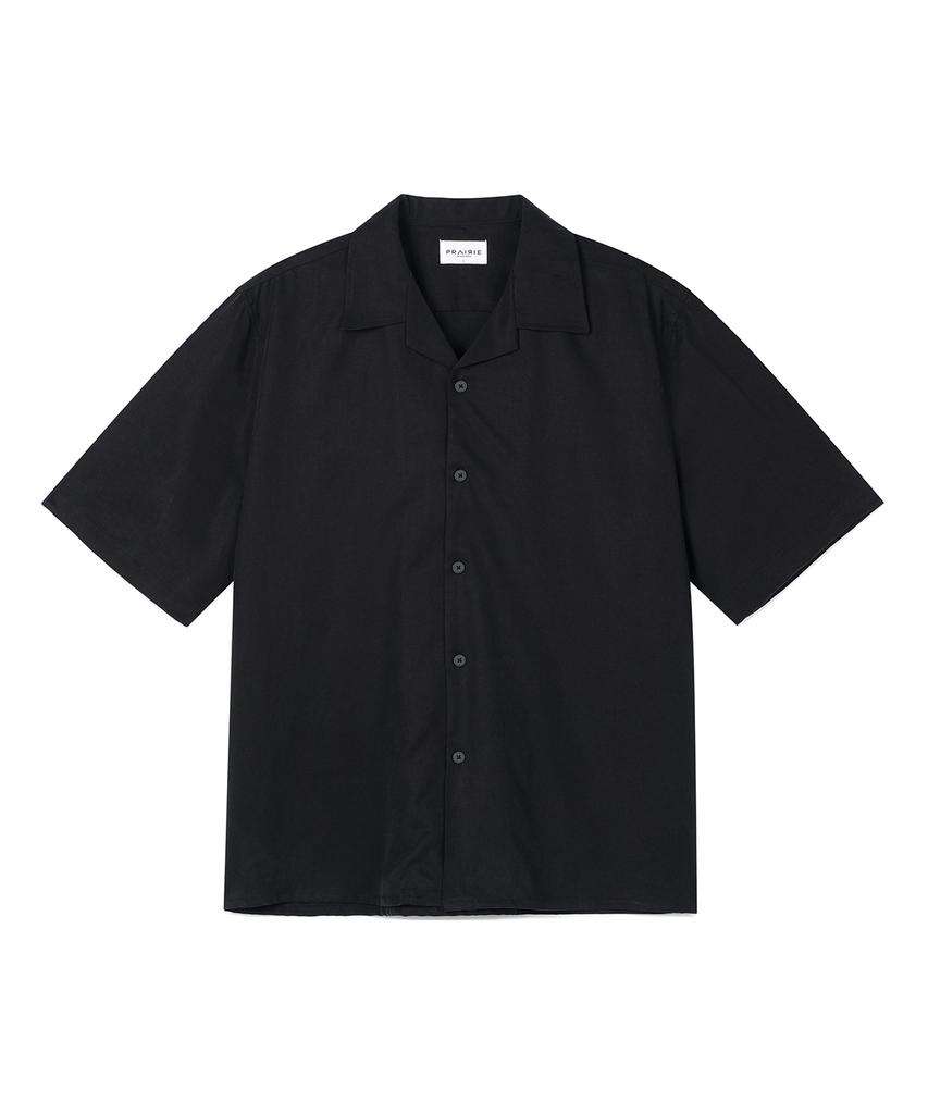 PRAIRIE Linen Open Collar Short Sleeve Shirt (Black)