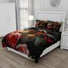 Vintage Rose Bedding Set Red Flower Duvet Cover Set Queen/King Size 240x220cm 260x220, Microfiber Fabric Bed Linen - Breathable
