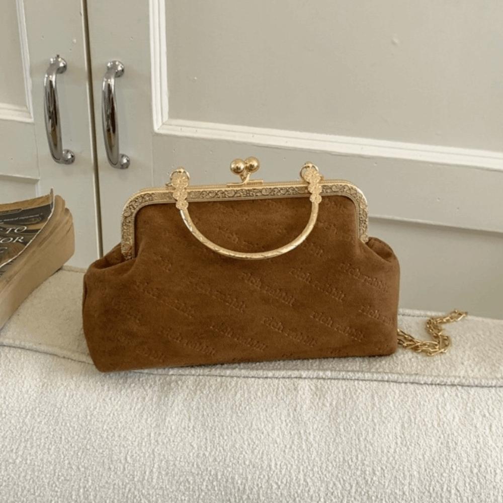 

New Chinese Style Clasp Frame Handbag Embroidery PU Ladies Clutch Bag Shell Shape Clasp Closure Crossbody Bag Formal Event