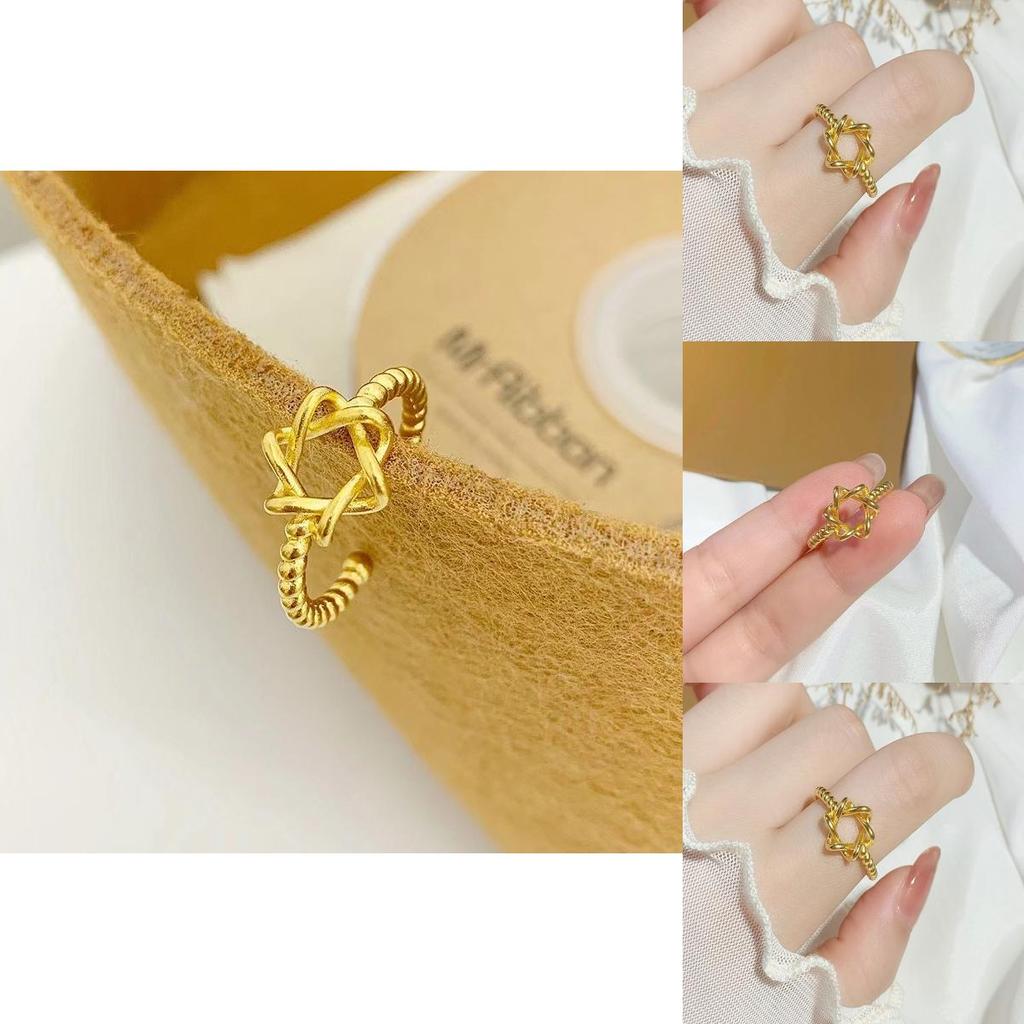 Elegant Vietnamese Gold Plated Six Pointed Star Ring For Women Adjustable Fashion Jewelry
