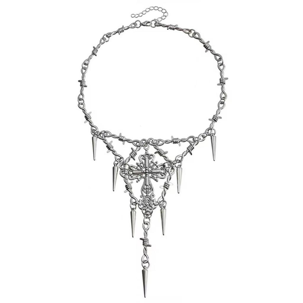 Y2k Gothic Cross Pendant Necklace for Women Men Jewelry Punk Barbed Wire Thorns Necklace Jewelry Accessory