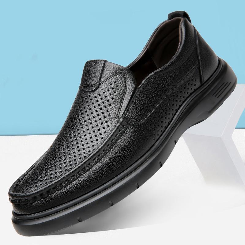 2025 summer new men's business casual leather shoes men's soft leather soft sole hollow breathable leather sandals men 7736-1