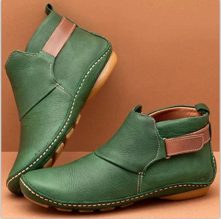 Women's Pointed Toe Leather Pull-on Casual Boots, Low Heel, Warm and Stylish.