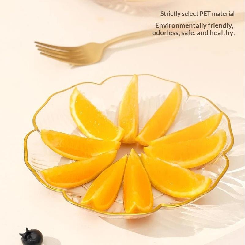 Klare Plastik Dessertteller Goldrand Blumenmuster Für Nachmittagstee Snack Kuchen Täglichen Gebrauch