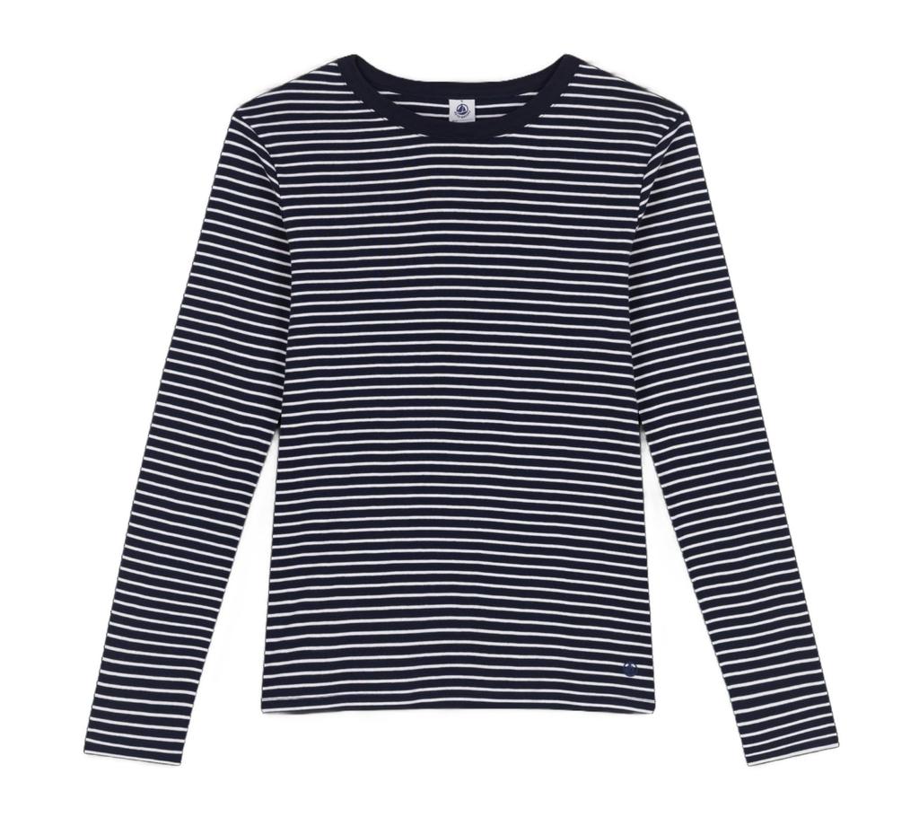 Petit Bateau Mini Long Sleeve A0D46 M Marinière T-Shirt Navy/Off-White