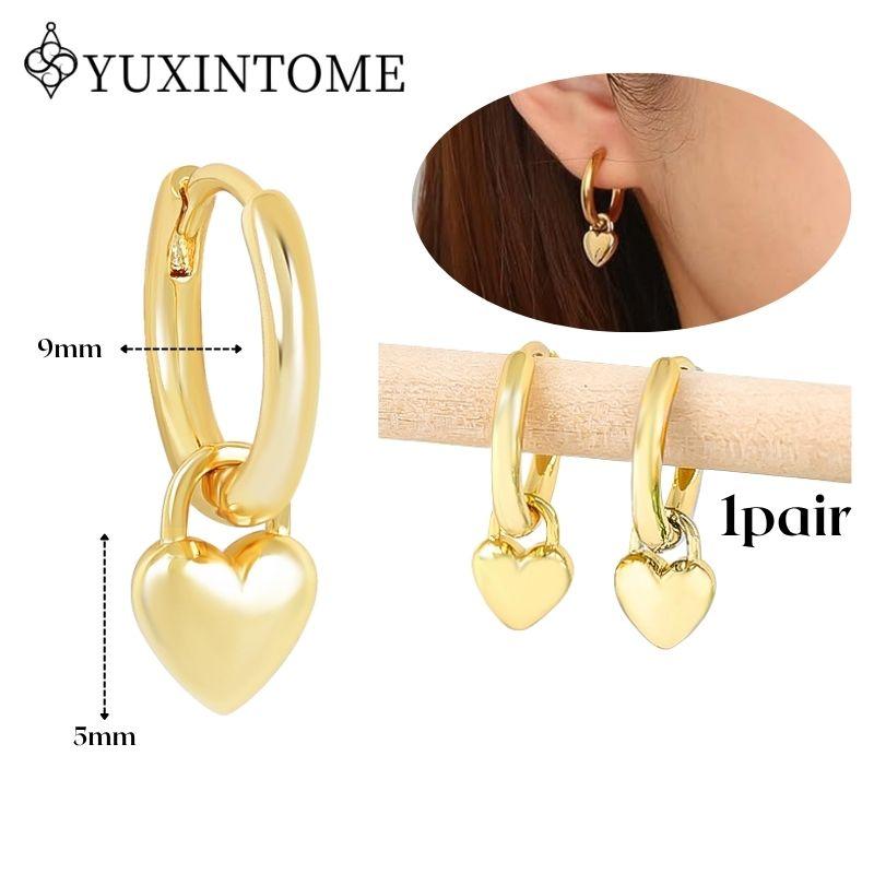 YUXINTOME 925 Silver Ear Needle Zircon Hoop gold Earrings For Women Square Plate Pendant Cutout Heart Earrings Fashion Jewelry