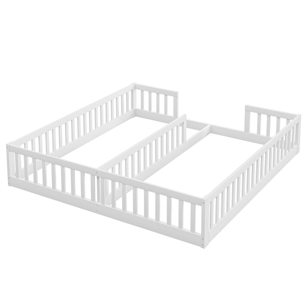 Panel Bed, 90 x 200 cm, Children's Bed with Guardrail, Without Slatted Frame (without mattress), for Families with Two Children, Pine Wood, White