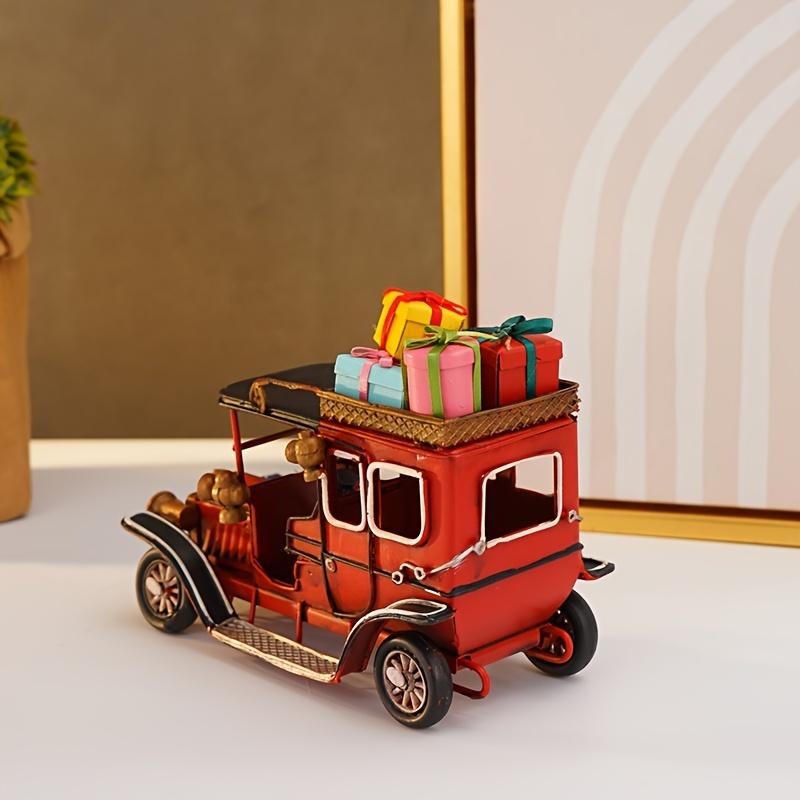 Vintage Metal Christmas Carriage Model with Red/Black Horse Drawn Design, Open Top Basket,Gift Boxes,Indoor Holiday Decor for Home, Cafe, Restaurant