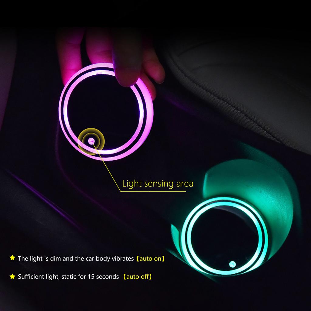 LED Car Cup Holder Atmosphere Light, 7 Color USB Charging WaterproofCoaster