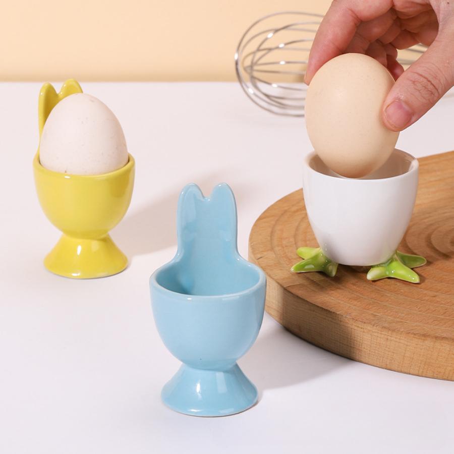 Easter Egg Cup Holder Ceramics Boiled Egg Cup Stand Rack Creative Eggs Holder Small Beer Wine Cup Breakfast Dessert Cooking Tool