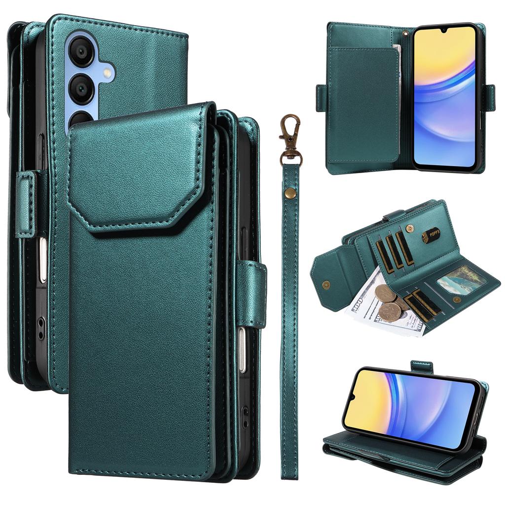 For Samsung Galaxy A15 5G/A15 4G Case with Multi-Card Holder and Strap PU Leather Phone Cover Stand
