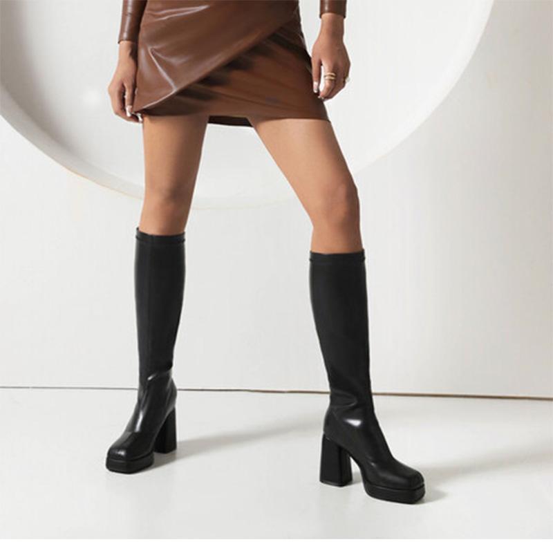 Fashion Autumn New Thick Heel Single Boots Women's Fashion Square Head Sleeve Thick Sole Anti-slip Wear-resistant Boots