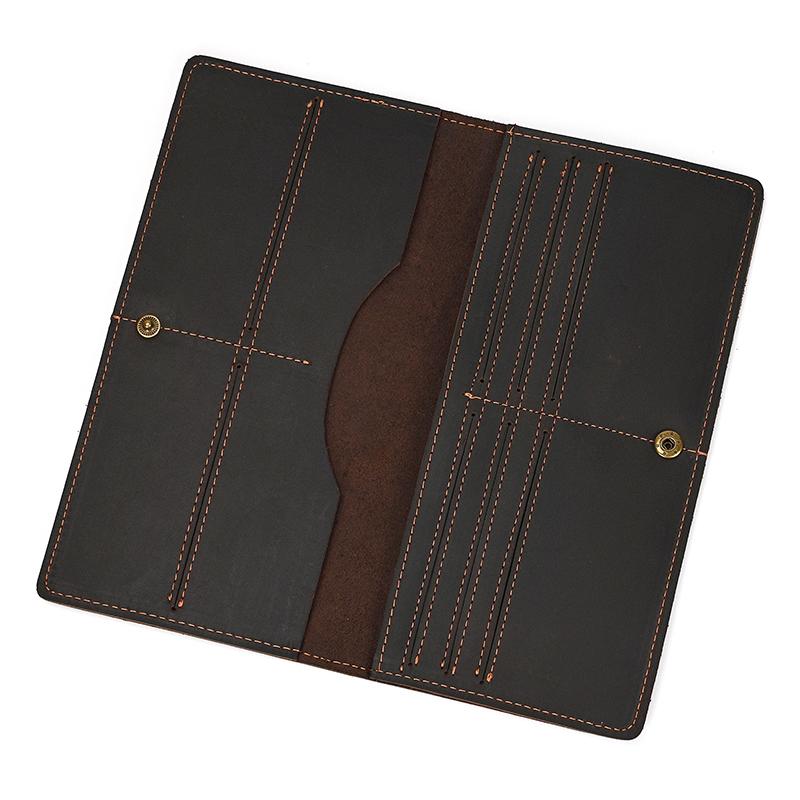 

Vintage Original Leather Men Long Wallet Cow Leather Card Holder Casual Purse with Zipper Coin Pocket Male Brown Wallet Purse темно-коричневого
