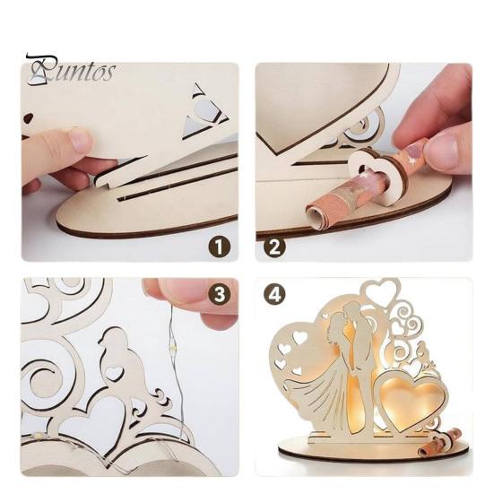 Unique Wedding Sign-in Decor Wooden Couple Ornaments with LED Lights, Romantic Statue Heart Atmosphere Lamp Design, Warm Glow Tabletop Night Light for