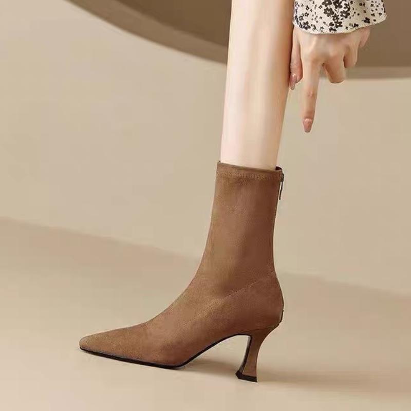 2026 New Vintage Women Ankle Boots Fashion Pointed Toe Shoes Autumn Winter High Heel Ladies Elegant Stretch Slim Short Booties