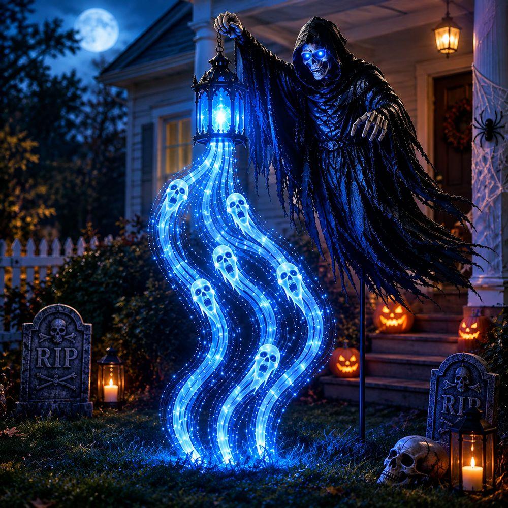Glowing Ghost Trail Halloween Grim Reaper Lantern Auto On Off Halloween Decoration Yard Lawn Decor