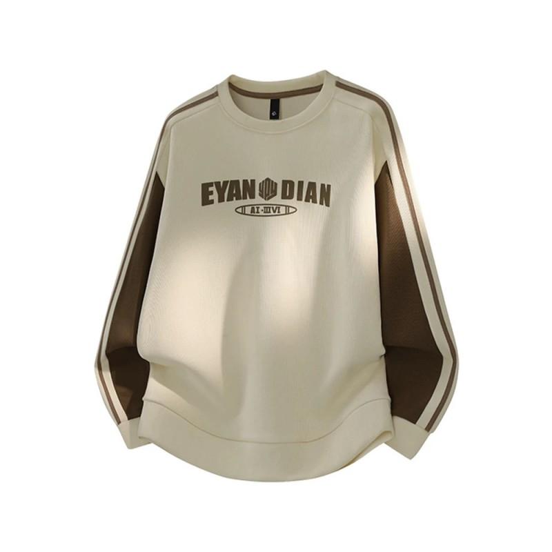 Mens Crew Neck Sweatshirt Loose Fit Letter Print Long Sleeve Top Casual Plus Size