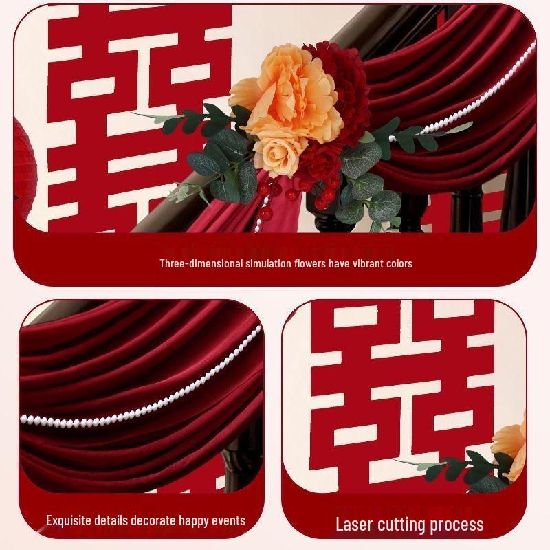 Double Happiness Stair Decor: Rustic Wedding Handrail & Wall Garland Set