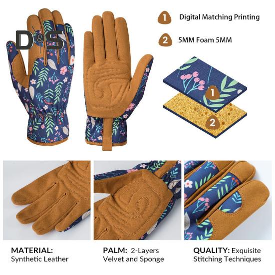 1 Pair Women Gardening Gloves Wear-resistant Thick Five Fingers Anti-slip Sweat-Absorbent Scratch Resistant No Stab Weeding Gloves Digging Planting