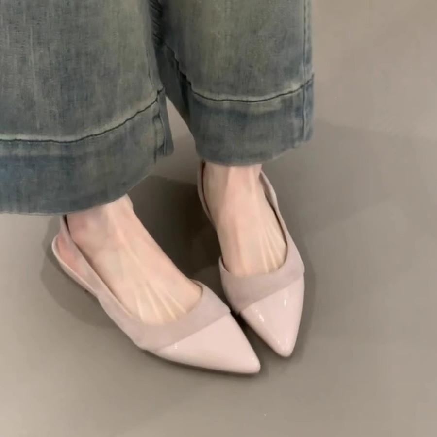 Soft leather version~ French gentle wind nude wedge heel single shoes pointed head light mouth commuting temperament empty bag head sandals women