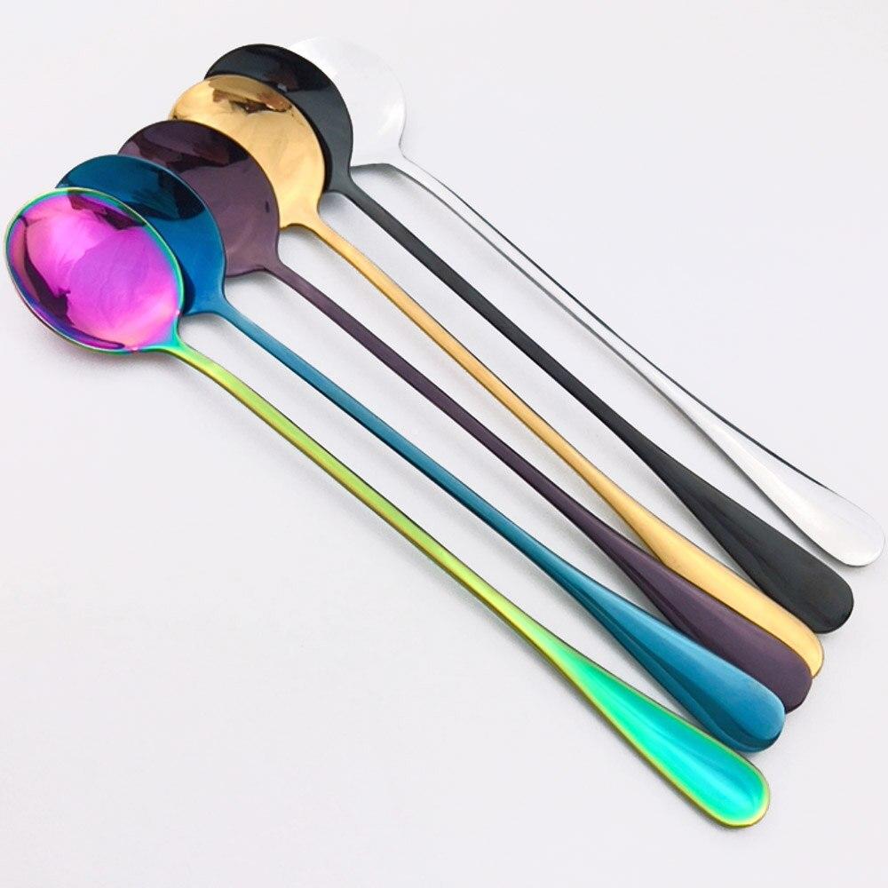 New Primary Color Dinnerware Coffee Spoon Tea Cafe Scoop Long Handle Spoons Flatware Coffee Drinking Tools Kitchen Accessory