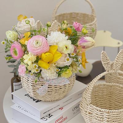 Easter Baskets Hanging Storage Wicker Basket Rattan Picnic Basket Desktop Sundries Organizer Plant Pot Flower Vase Home Decor