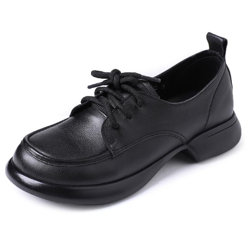 Fashion GKTINOO Platform Shoes Women Genuine Cow Leather Round Toe Sewing Lace-Up Chunky Sole Ladies Low Heels Shoes Handmade Plus Size