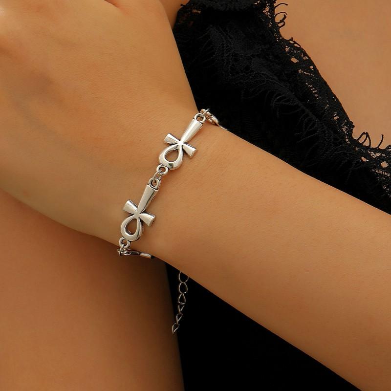 Egyptian Ankh Cross Necklace Bracelet Set Alloy Gothic Pendant Jewelry Women