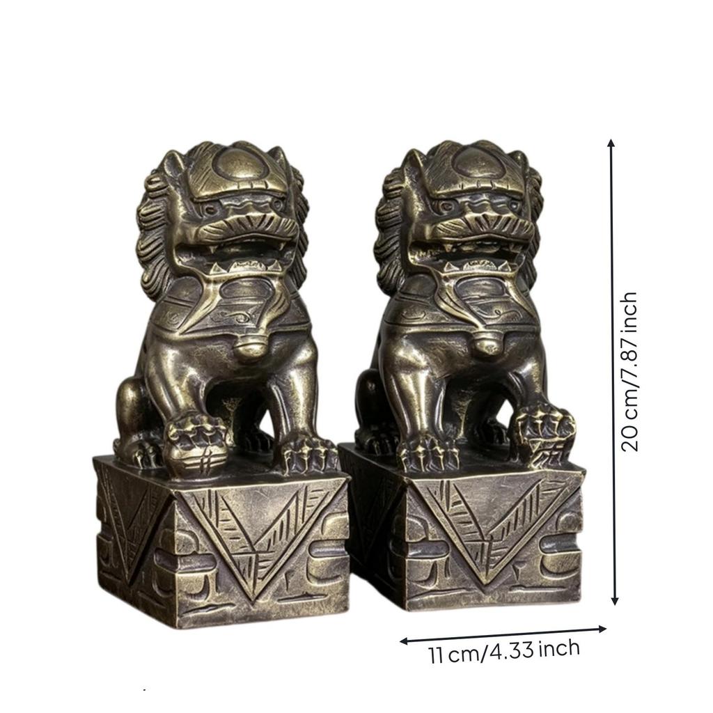 Lion Sculptures with Pedestal Antique Protector Statues ChineseStyle Sculpture for Collectors,