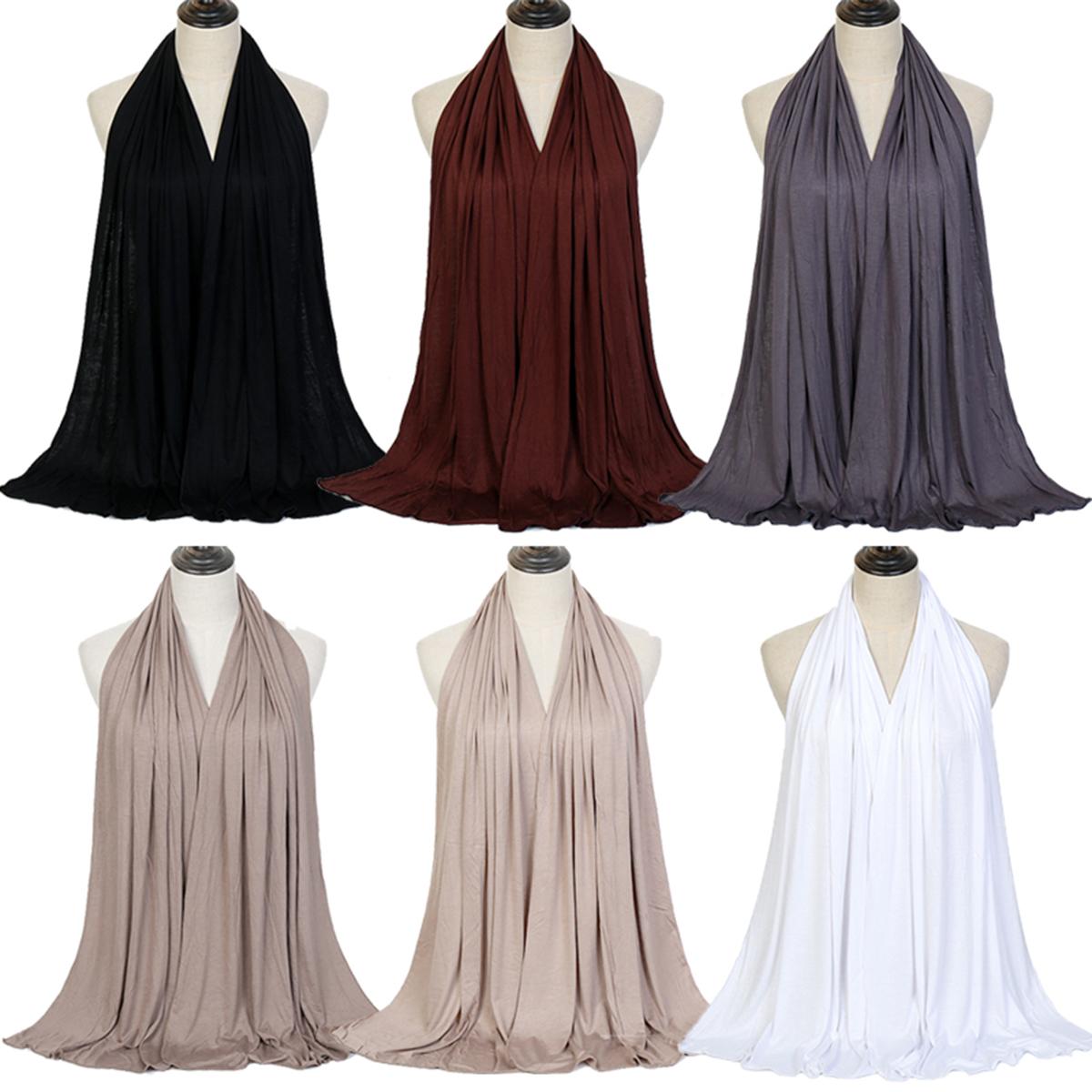 

6Pcs Modal Cotton Jersey Hijab Scarf For Women Stretch Shawl Plain Muslim Headband Fashion Solid Color Long Muffler 170*60Cm