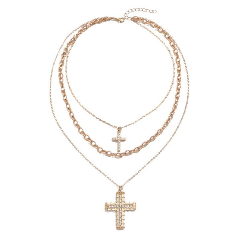 Fashion Trend Double Cross Pendant Necklace Niche Design Sweet Cool Diamond Creative Clavicle Chain