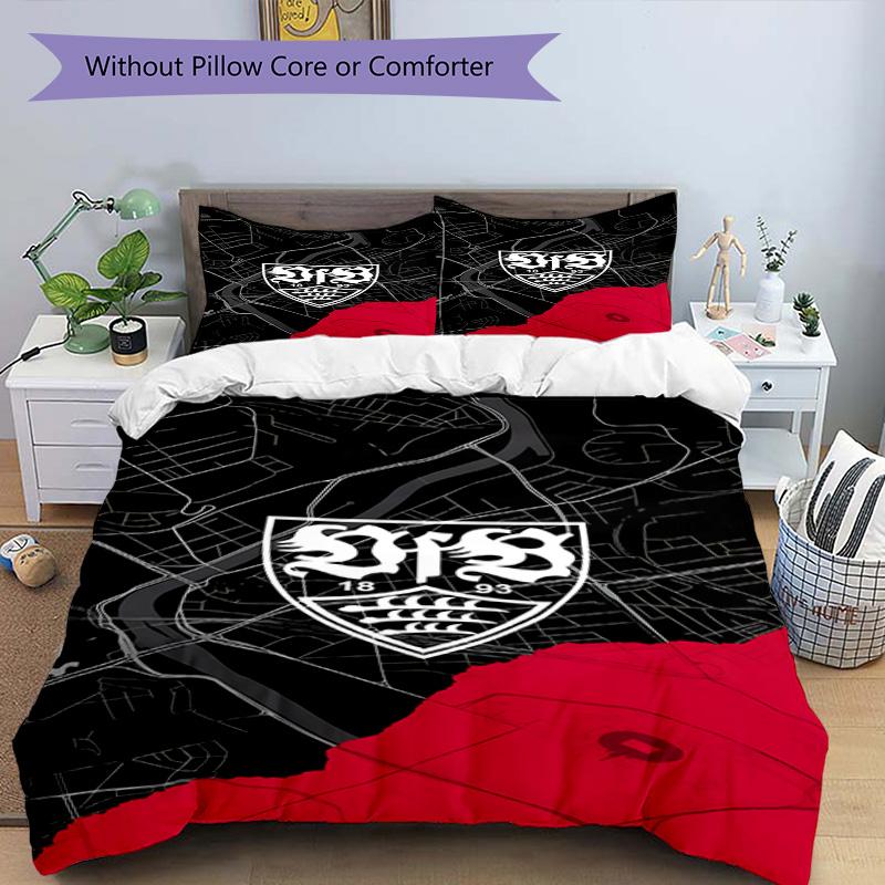 Vfb Fc Crest Printed Pattern Duvet Cover Set – includes 1 duvet cover and 2 matching pillowcases Bedroom decor Christmas gifts