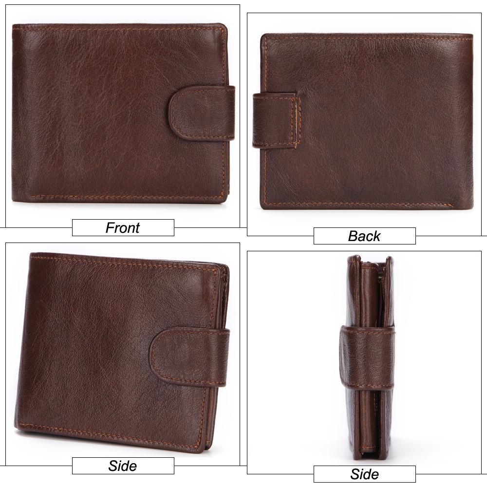 Men's Top Grain Cowhide Leather Wallet Short Horizontal Genuine Leather Purse with Coin Pocket