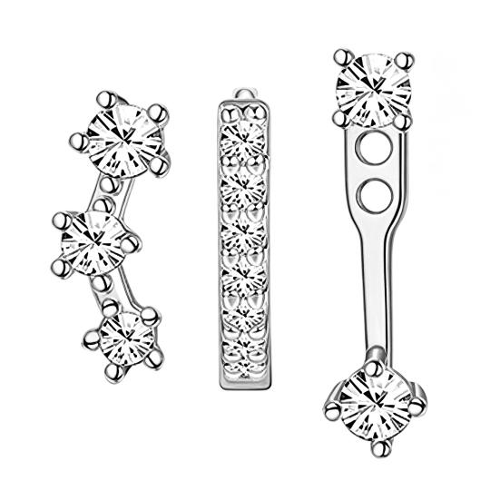 3Pcs Women Earrings Shiny Cubic Zirconia Inlay Ear Studs серебряный