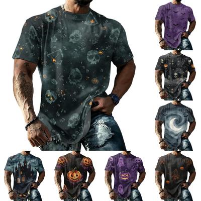 Men's Halloween Print Short Sleeve T Shirt Loose Casual Summer Daily Top Crew Neck Comfortable Fit for Outdoor Indoor Wear