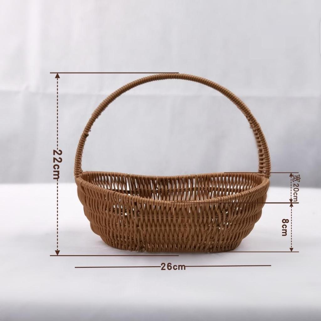 Rattan-Look Iron Frame Handbasket: Plastic Woven Flower, Vegetable, Shopping, Wedding Gift, Outdoor Restaurant Storage Basket.