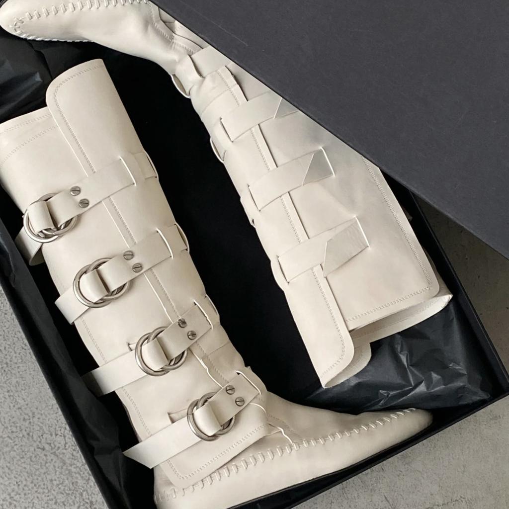 2025 autumn and winter new pointed thick heel medium heel women's boots belt buckle side zipper knight boots long boots fashion boots women's boots