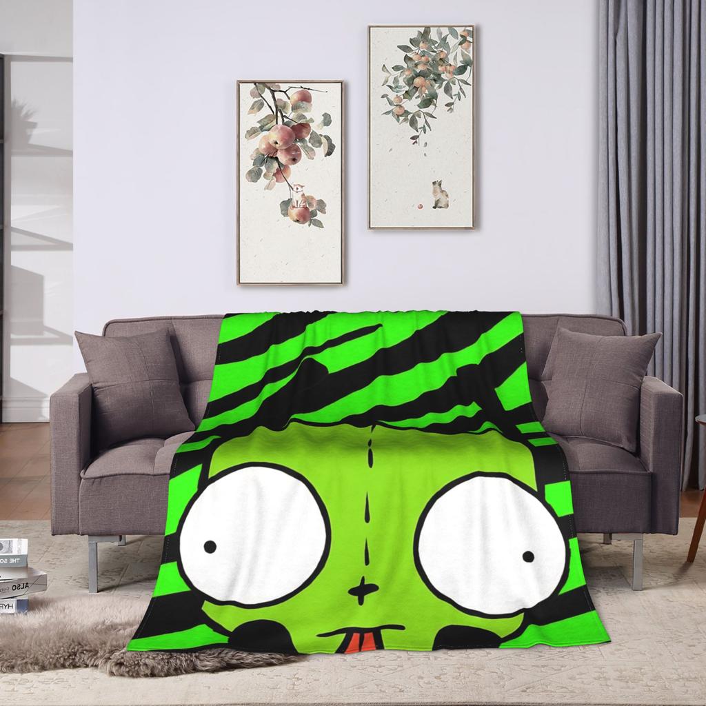 Gir Invader Zim Cartoon  Throw Blanket  Flannel Bedspread For Couch Chair Sofa Bed Funny Sofa Bed Cover