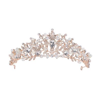 Forest Bridal Headdress, Baroque Style Handmade Crystal Crown, Alloy Leaf Hair Ornaments