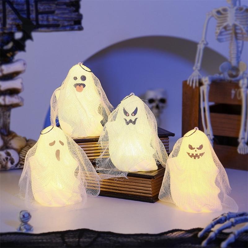 4PCS Lightweight Plastic Specter Home Ornament With White Gauze Phantom Decorations Halloween Party Supplies