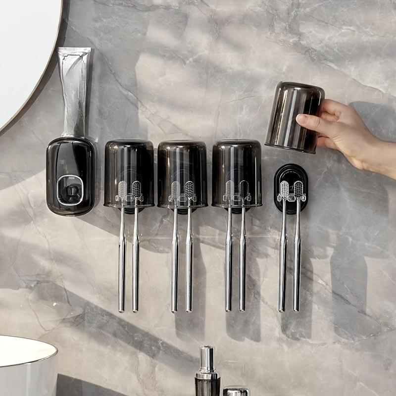 1ks Stojan na zubní kartáčky Elektrický zubní kartáček Kelímek na ústní vodu Bez vrtání Nástěnný Domácí Úložný stojan na kelímky na zubní kartáčky