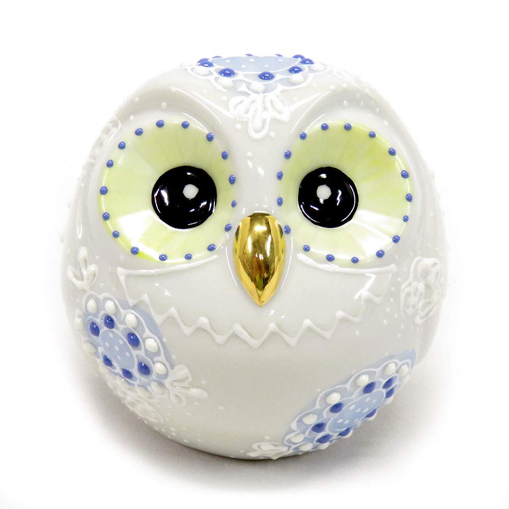 Good luck ornament, Kutani ware ball owl, Mori (blue), ceramic, present, gift, 60th birthday celebration
