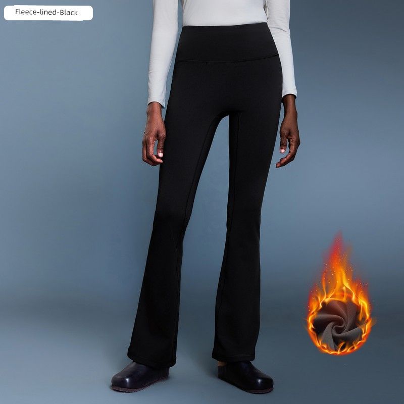 

Style Fleece-lined Keep Warm High Waist Stretch Yoga Pants Female Fall and Winter Bootcut Trousers Abdominal-Shaping Slimming Exercise Workout Pants Black 12/2XL