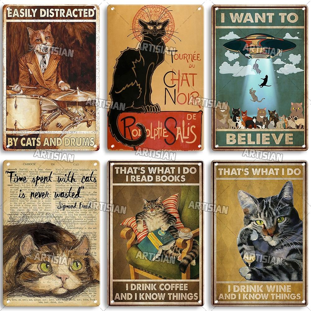 Artisanisches Tier Schwarze Katze Retro Metallposter Lustiges Haustier Vintage Dekorative Blechplakette Garage Bar Pub Club Man Cave Wanddeko