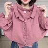 Loose Fit Cotton Linen Five-Quarter Sleeve Shirt for Women Korean Style Vintage Collar Outerwear Shirt Age-Defying Top