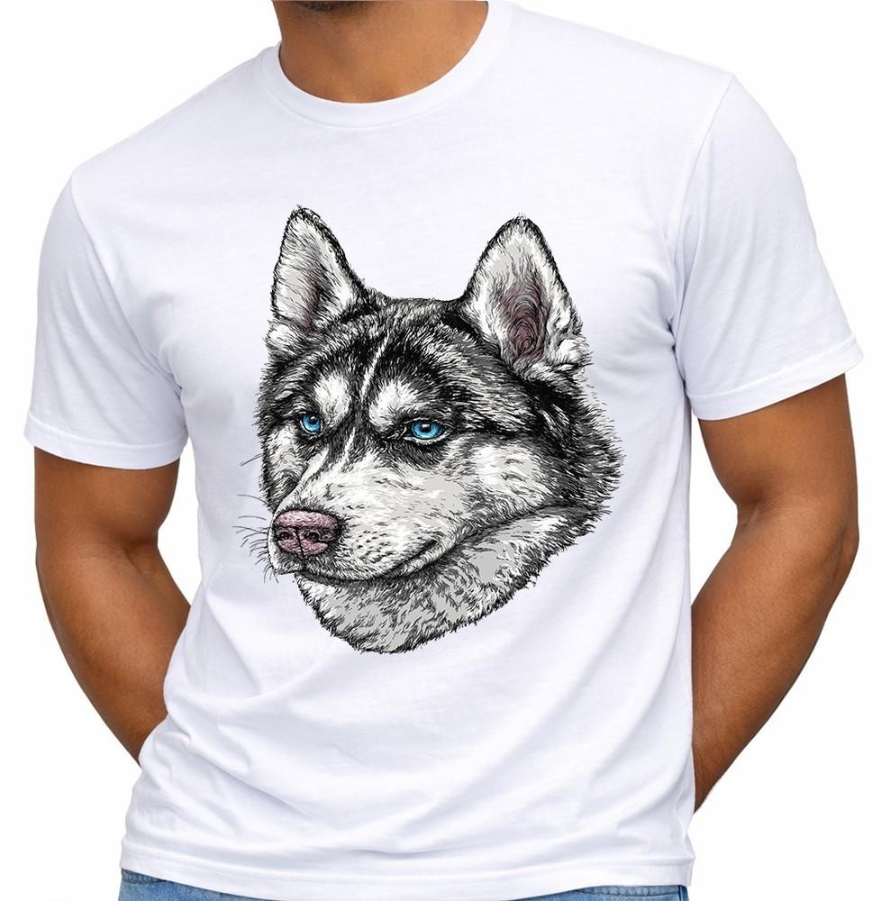 Siberian Husky T Shirt Realistic Husky Face Graphic Tee Blue Eyes Dog Lover Top