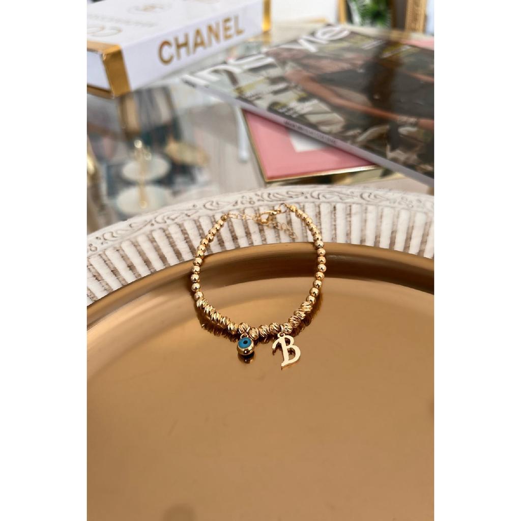 Dorica Bracelet With B Letter And Evil Eye Pendant