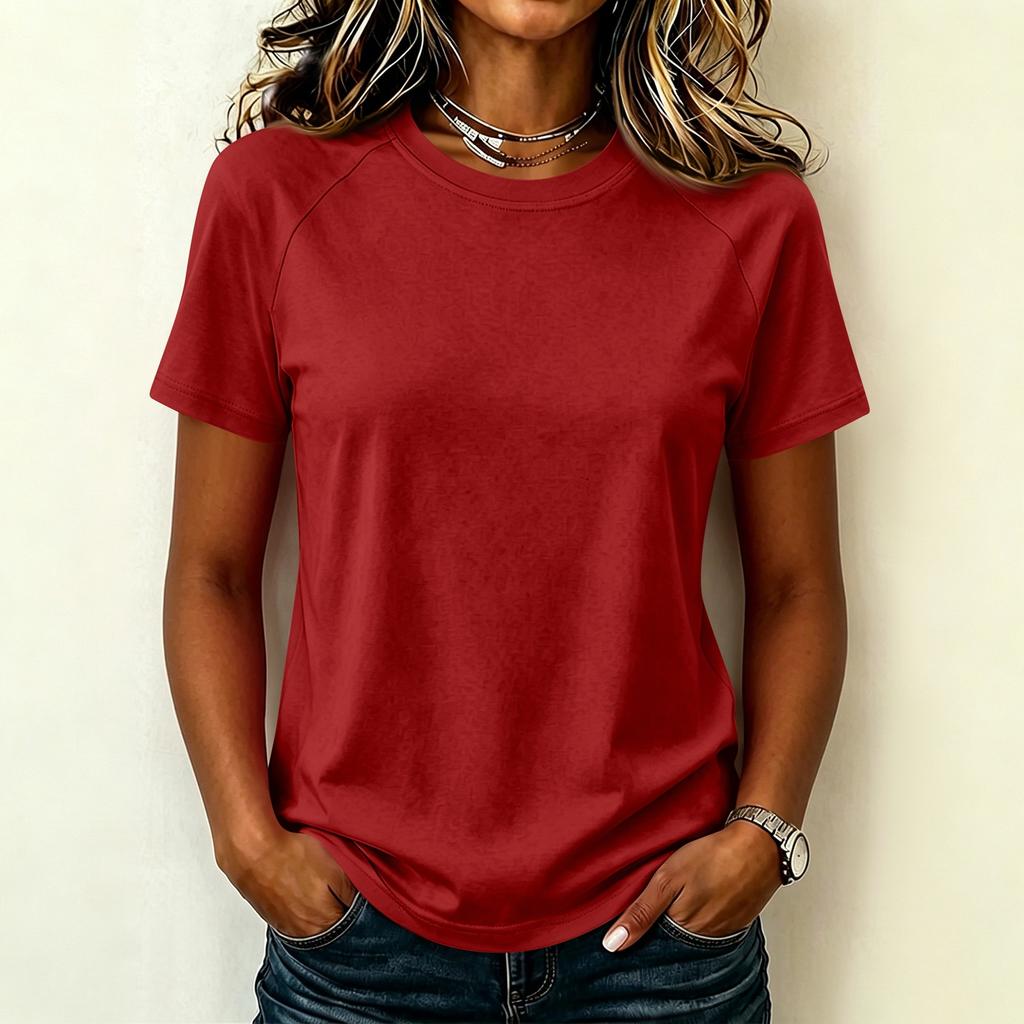 Women's Fashion Raglan Sleeve Solid Crew Neck Casual Short Sleeve Top Lightweight Comfortable Fit Soft Fabric