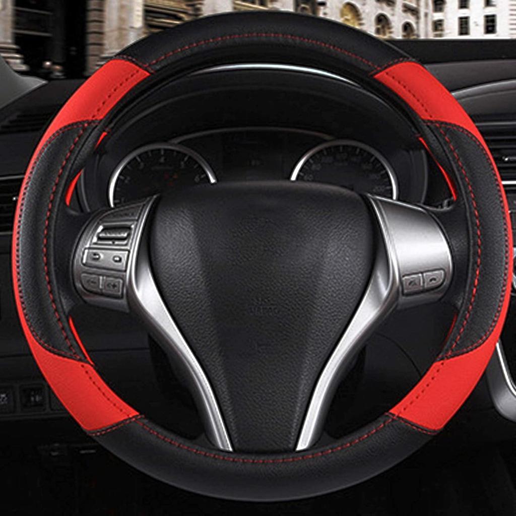 Leather Car Steering Wheel Cover, Non-Slip Car Wheel Cover Protector Breathable Microfiber Leather Universal Fit For Most Cars(Beige)
