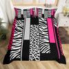 Zebra Stripes Duvet Cover Set Red Glitter Lips Comforter Cover for Girls Women Black White Leopard Zebra Print Queen Bedding Set